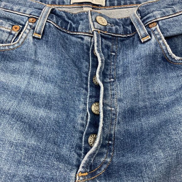 Agolde Nico High Rise Slim Fit Jeans Size 28 Button Fly Blue Cotton Stretch - Picture 9 of 11